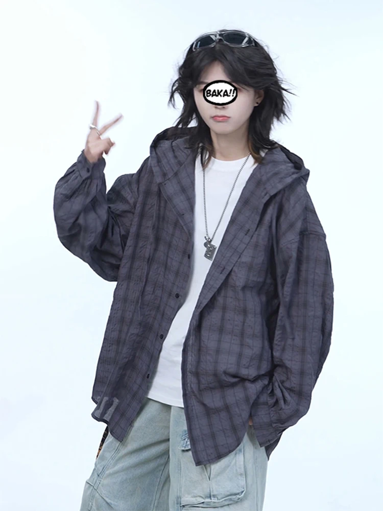 

Кардиган-накидка Deep ey в клетку с капюшоном для мальчиков, летний повседневный, с длинным рукавом, для ношения в качестве внутреннего слоя, из полиэфирного волокна