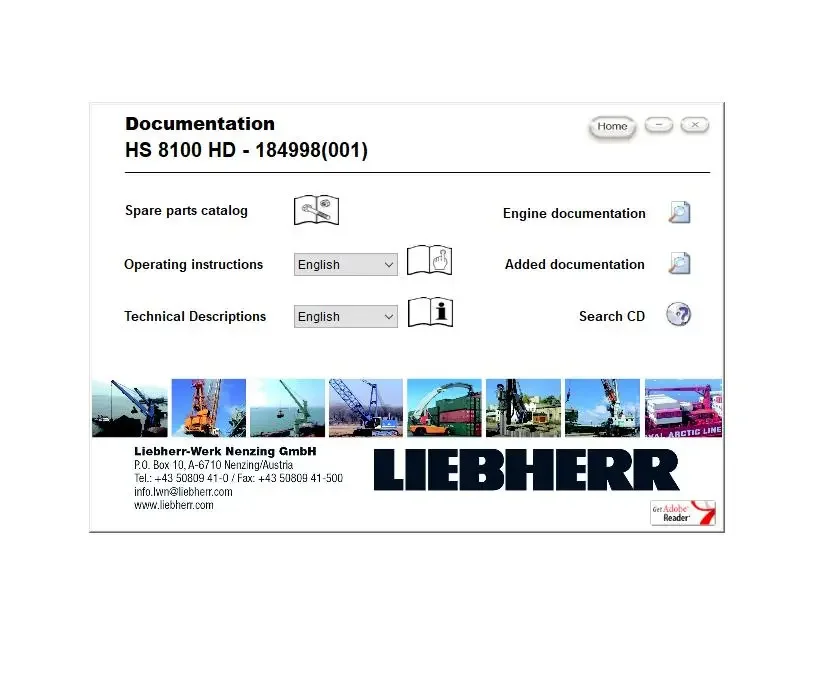 

AutoDVD Liebherr Crane HSG Руководство по эксплуатации Каталог запасных частей Техническая информация DVD