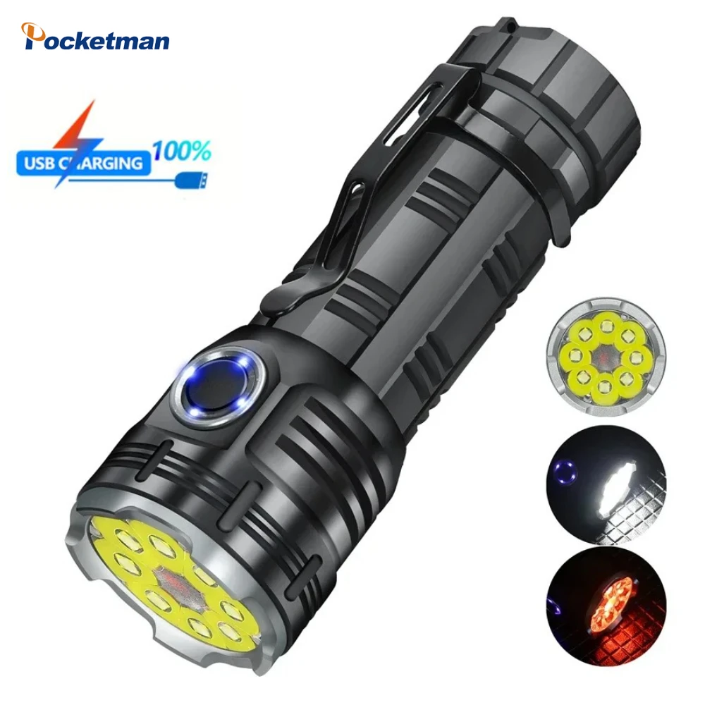 led-投光器懐中電灯テール磁気ランプ-8-照明モードハンドライト-usb-充電式トーチペンクリップ屋外キャンプ登山