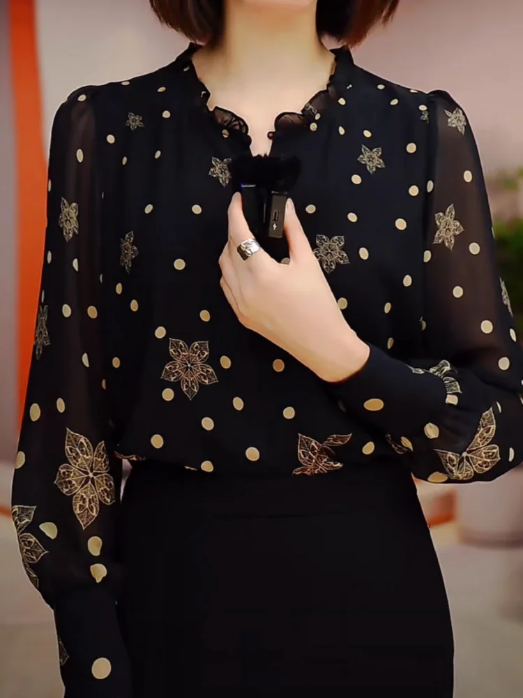 

Женская премиум-рубашка с V-образным вырезом и длинным рукавом, с цветочным принтом, тонкая, осенняя, новая, в корейском стиле, свободного кроя, на пуговицах, для повседневной носки