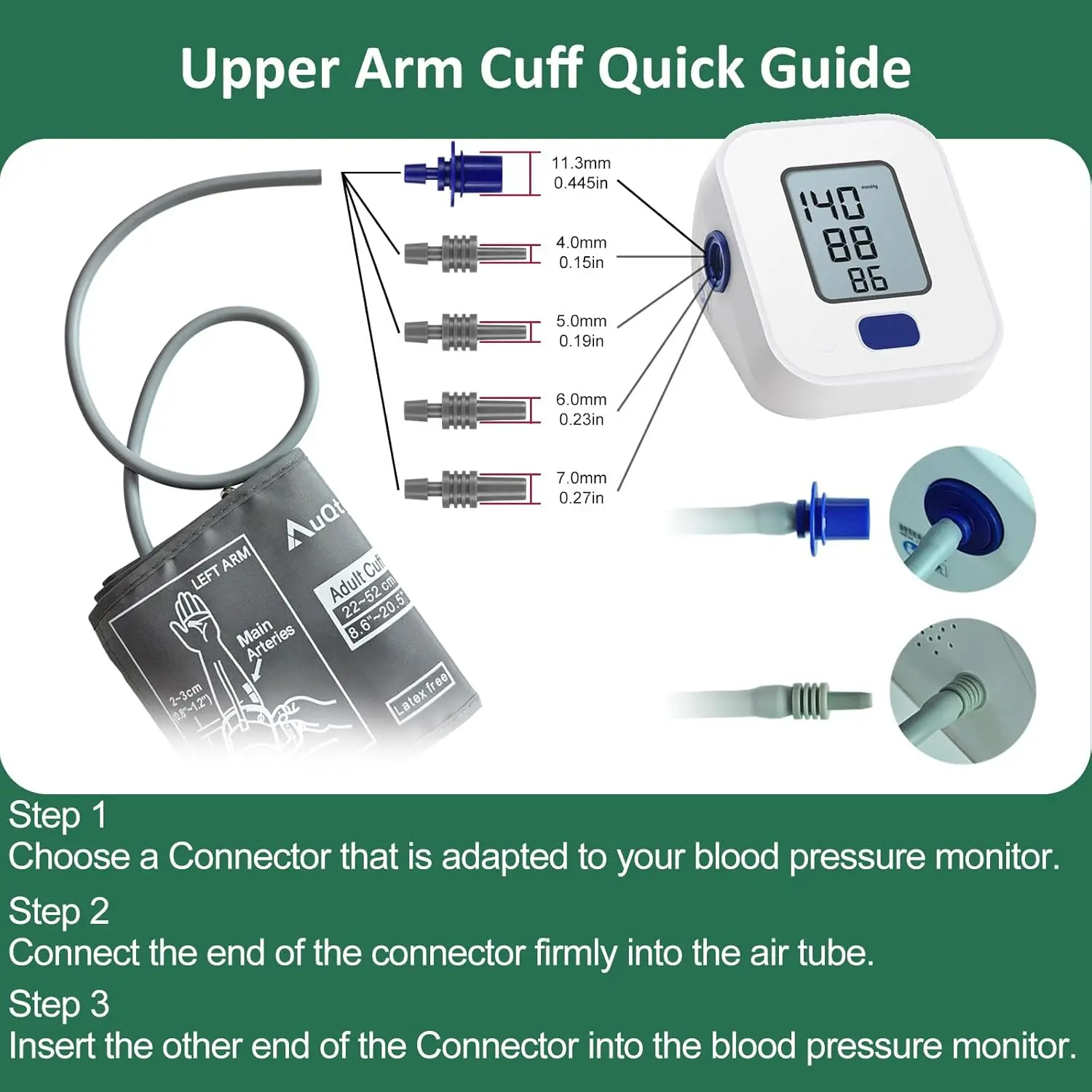 Air Hose Tube Adapter Cone Connector Parts for NIBP Sphygmomanometer Digital Manual Blood Pressure Meter Patient Monitor Cuff A3