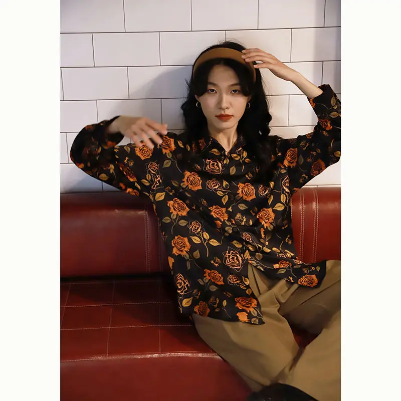 Spring Summer Loose Thin Printing Blouses Button Turn-down Collar Streetwear Fashion Vintage Graceful Fashion Women\'s Clothing