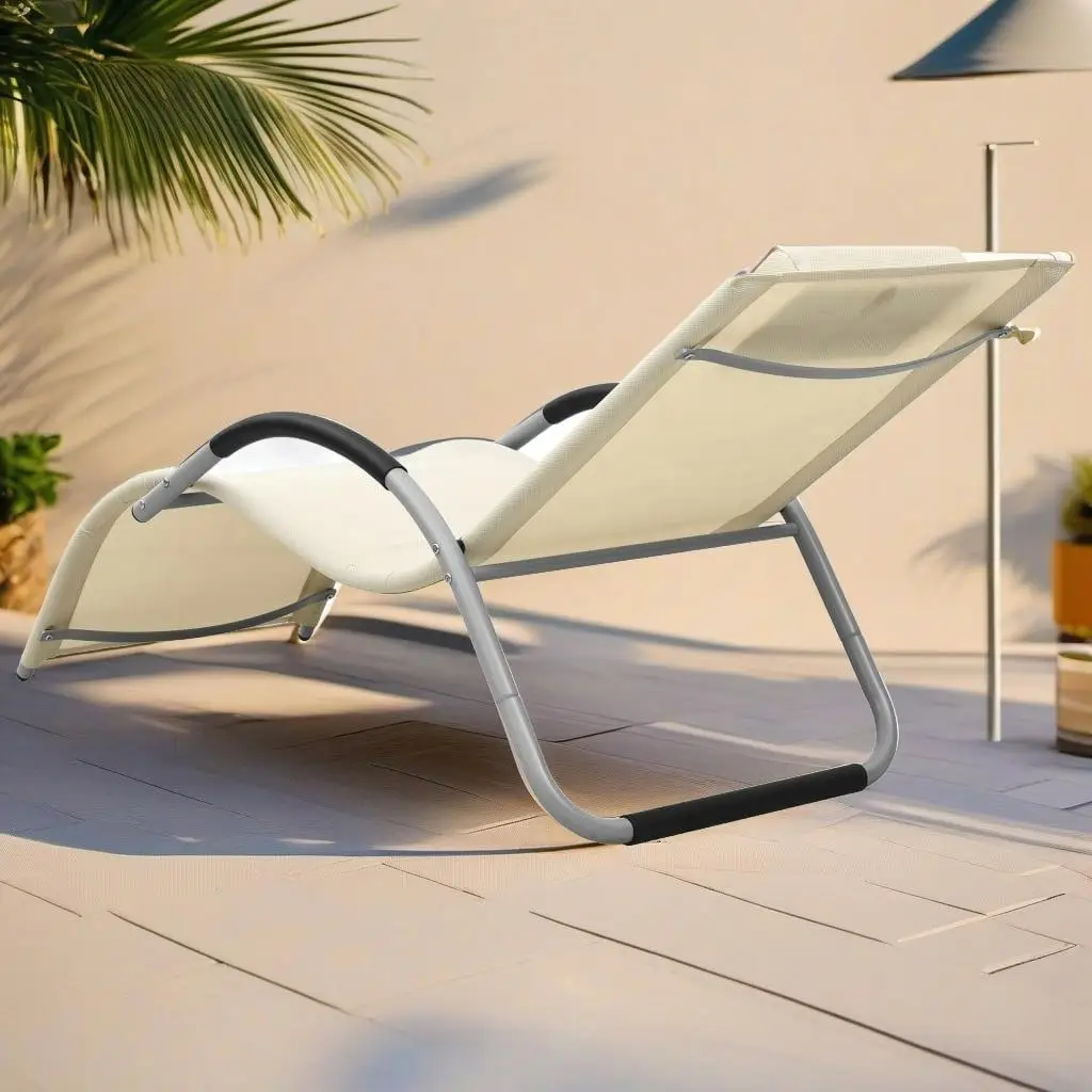 

Elegant Cream & Gray Sun Lounger - Comfortable Outdoor Relaxation Chair