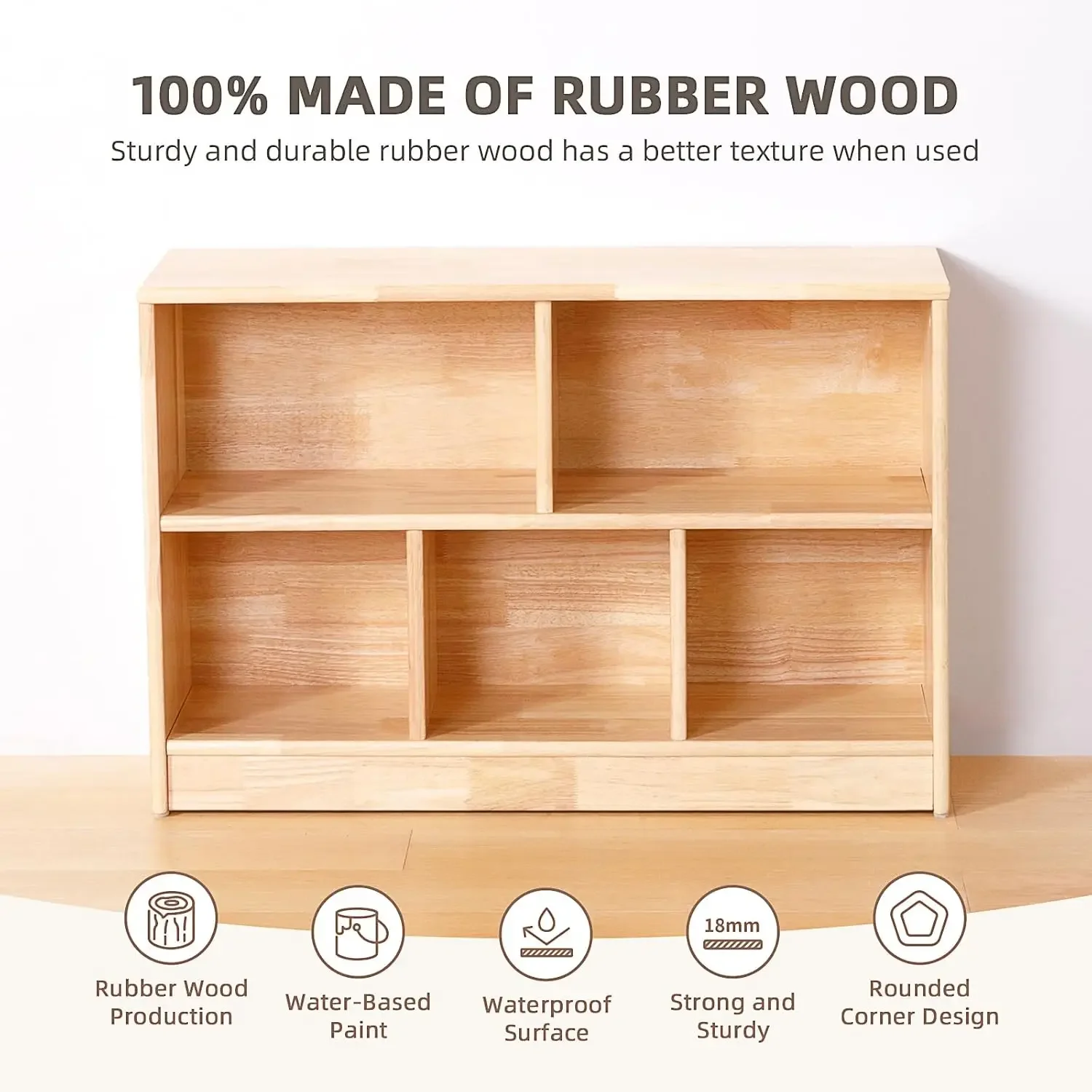 [سعر مخفض، حار بيع! ] رف مونتيسوري من الخشب المطاطي مكون من 5 أقسام، رف كتب للأطفال الصغار مقاس 35.4 بوصة، كابينة تخزين خشبية من طبقتين