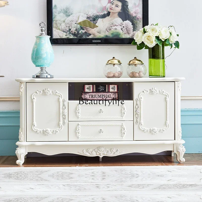 

56New European TV cabinet small apartment bedroom ultra-thin TV cabinet French