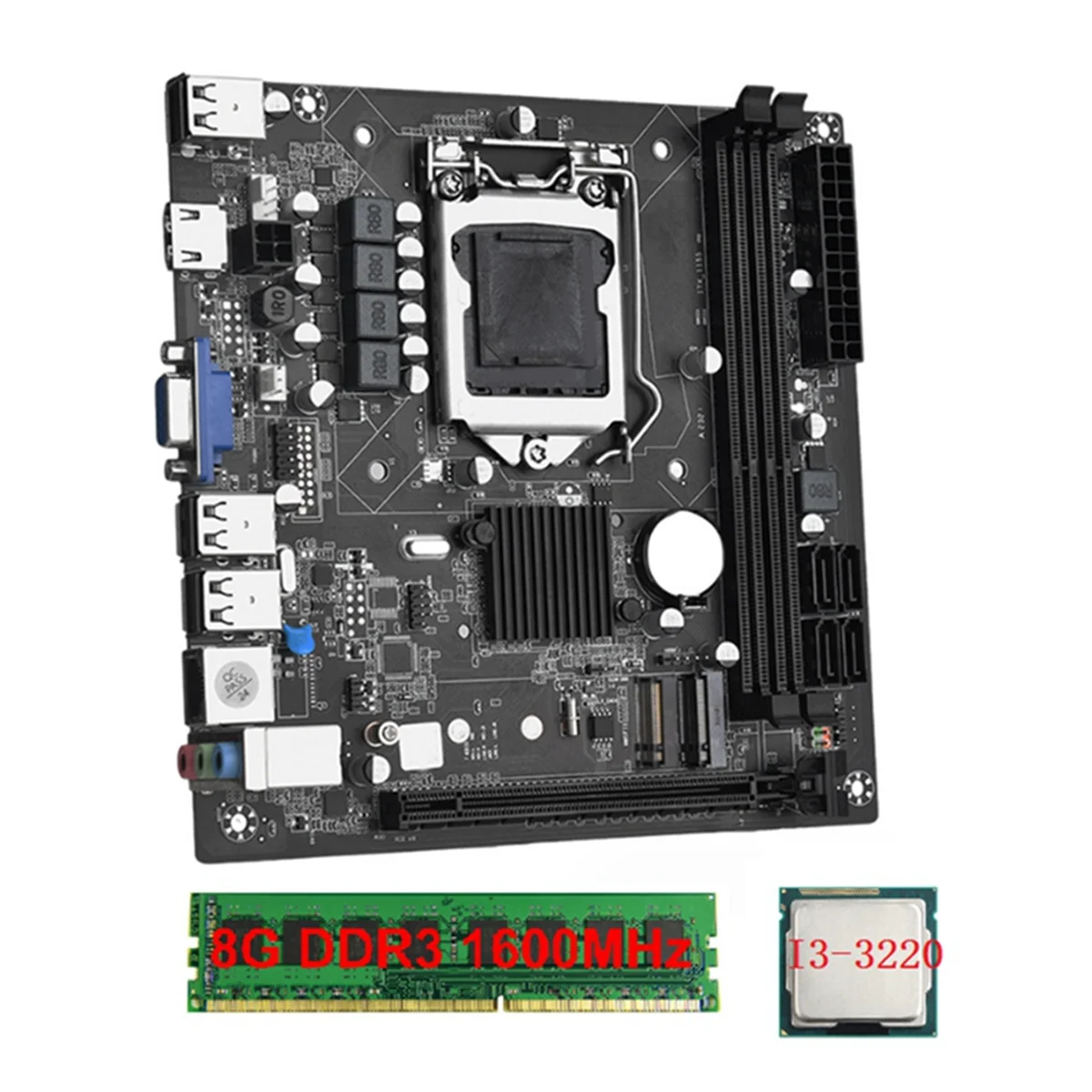 

ITX H61 Desktop Motherboard +I3-3220 +1X8G DDR3 1600MHz RAM CPU LGA 1155 Support Up to 16GB RAM Slots 100M Network Card