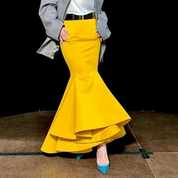 Chic Satin Mermaid Women Skirts Unique Ruffles Tiered Satin Celebrity Party Skirts Custom Made Long Female Prom Skirt