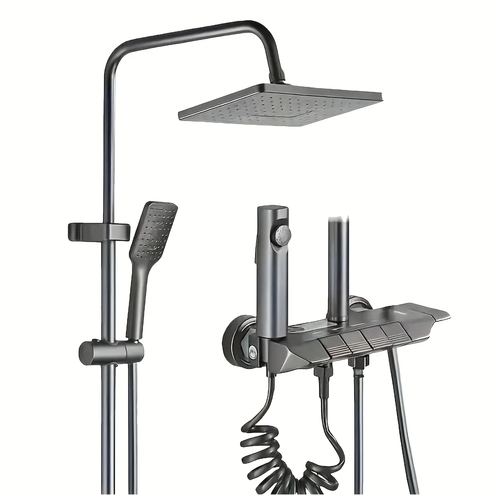 

Modern 4-in-1 Shower System with Piano Key Faucet & Handheld Spray - Wall-Mounted Bath Set, Adjustable Height Rectangular Shower Head, 3-Mode Spray Functions (Rain/Shower/Combine), Polished Metal for /Outdoor use