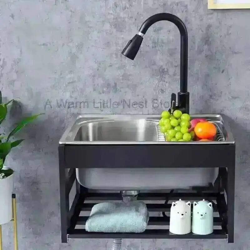 Bracket Kitchen Sinks for Steel with Stainless Home Balcony Wall-mounted Pool Washbasin Creative Kitchen Accessories Single Sink