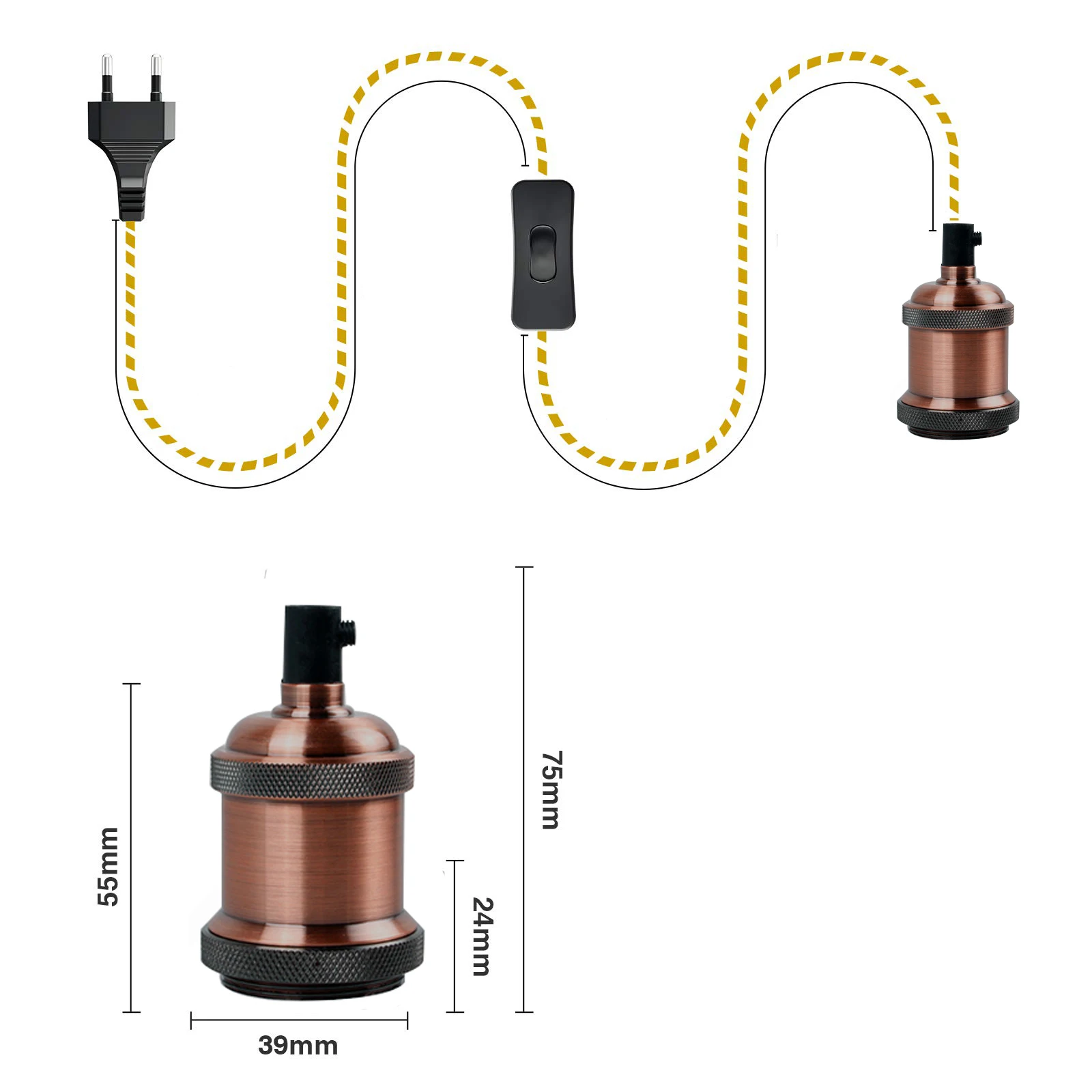 2M 3M Power Cord Pendant Light Twist Hemp Rope Cables E26 E27 Lamp Holder EU Plug with Switch Wire Edison Bulb Socket Cord Cable