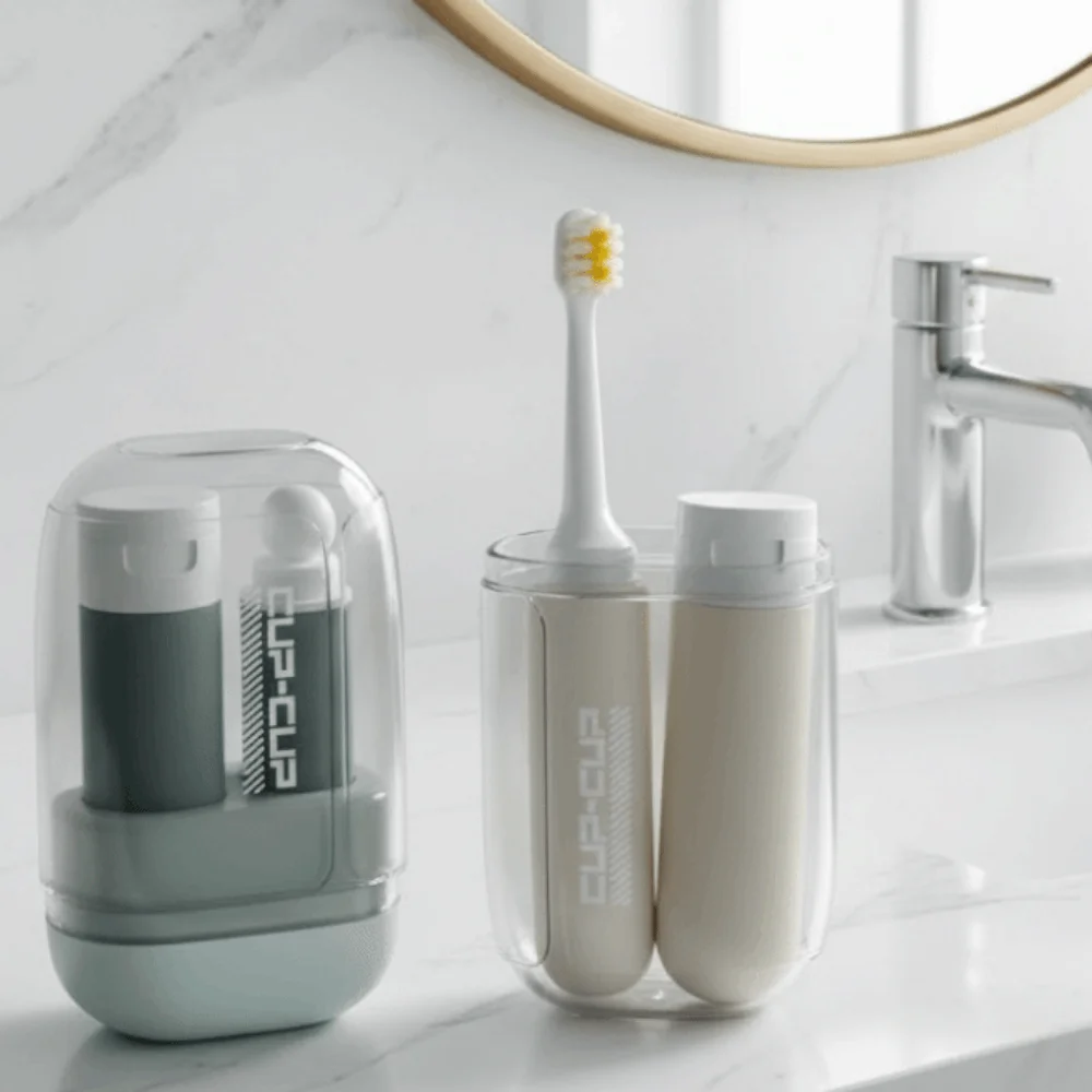 Durable Portable 3 in 1 Travel Toothbrush Set Folding Space Saving Travel Toothbrush Cup Plastic Mouthwash Cup Women Men