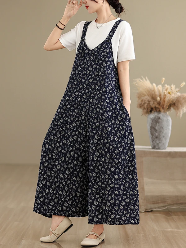 Pantalon d'été Original à bretelles florales pour femmes, grande taille, ample, fin, jambes larges, combinaison pour les déplacements, pantalon pour poire aped