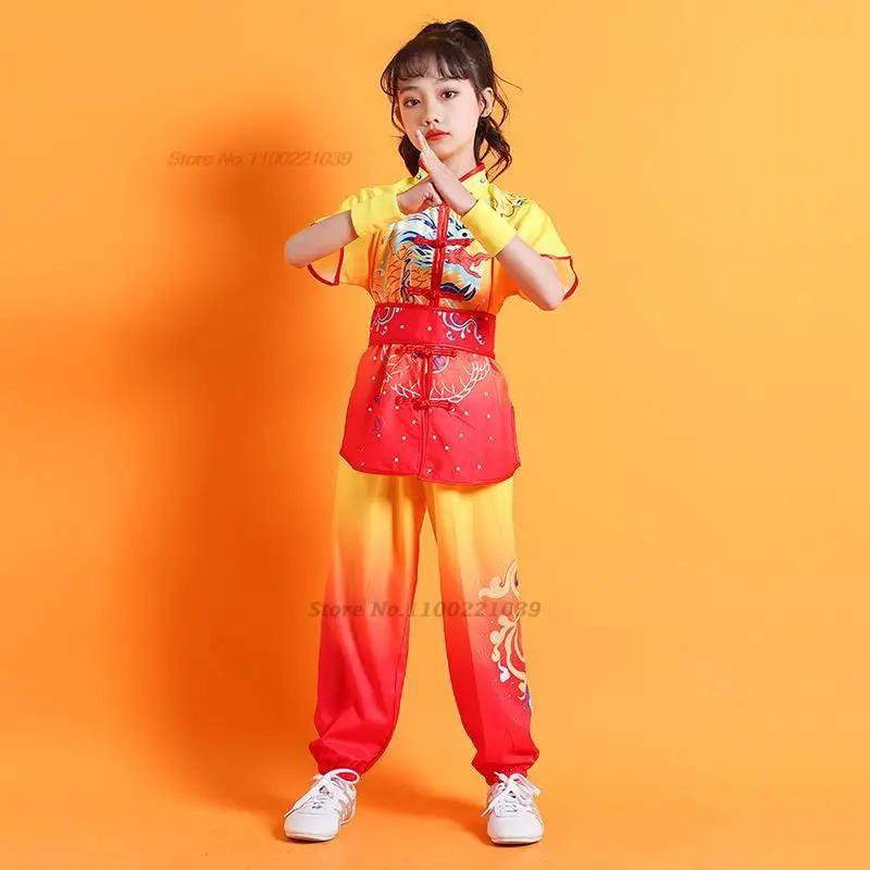 2025 chinese children tai chi wushu clothing dragon print martial arts suit kung fu uniform wing chun shaolin chinese kungfu set