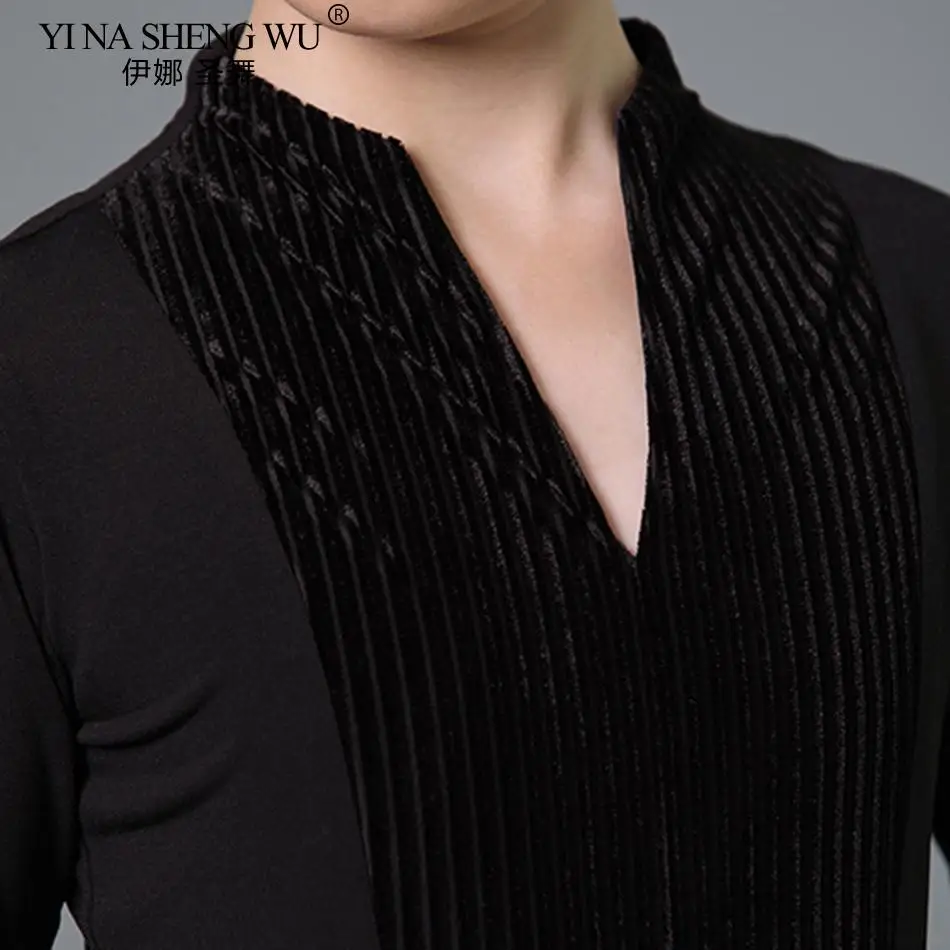 2025 جديد طويل الأكمام الأطفال الرقص اللاتينية تي شيرت الكتف حفرة الأولاد ملابس الرقص اللاتينية قاعة الرقص البطن التانغو