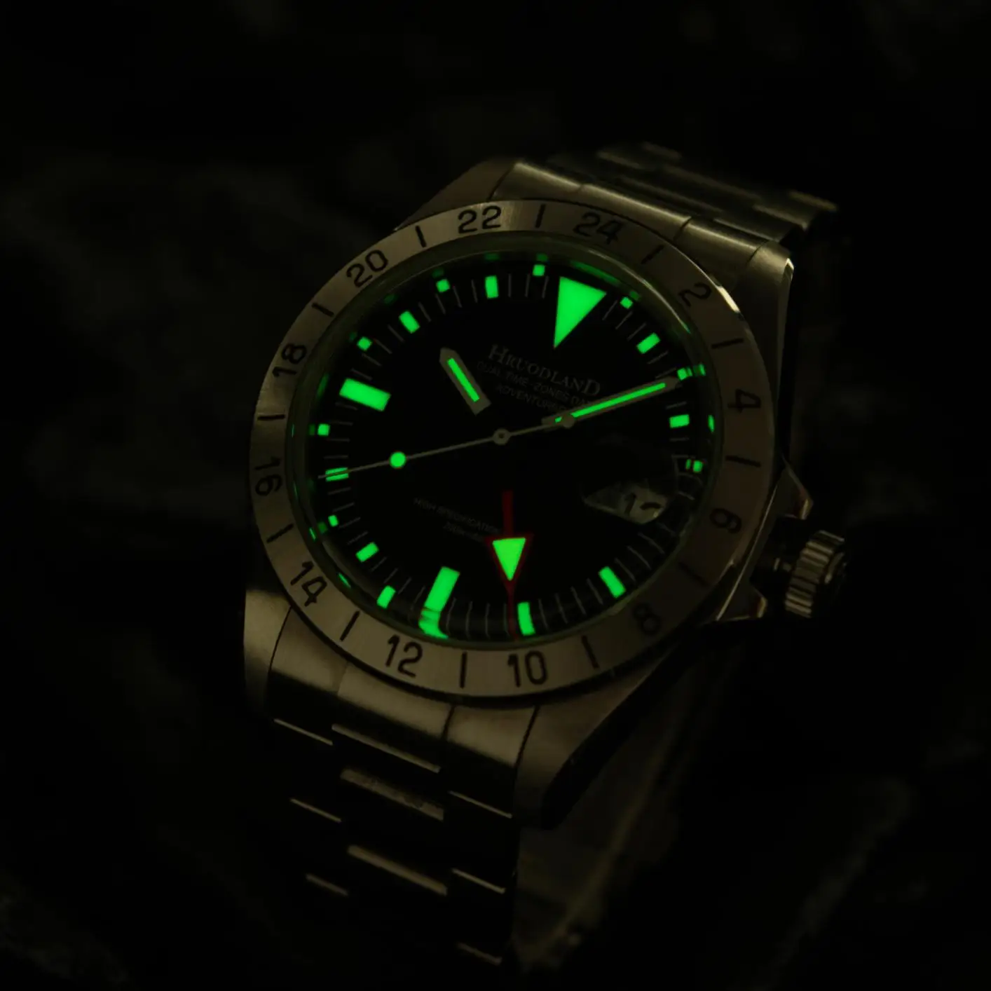 Hruodland-Reloj de pulsera de acero inoxidable para hombre, cronógrafo clásico Retro, GMT, cristal de zafiro, mecánico automático, japonés, NH34, para buceo, F023