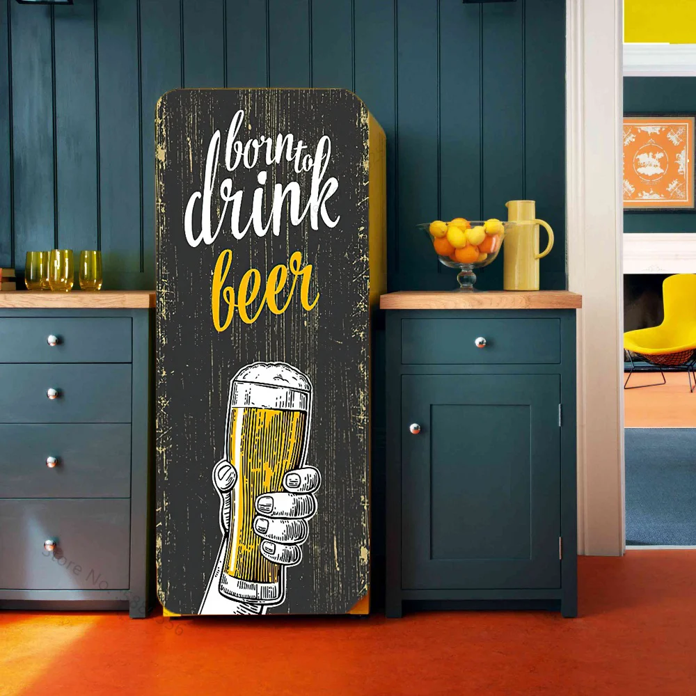 Retro Beer Drink Fridge Door Sticker Waterproof PVC Refrigerator Wallpaper Vintage Cup BEER Poster Kitchen Decoration Stickers