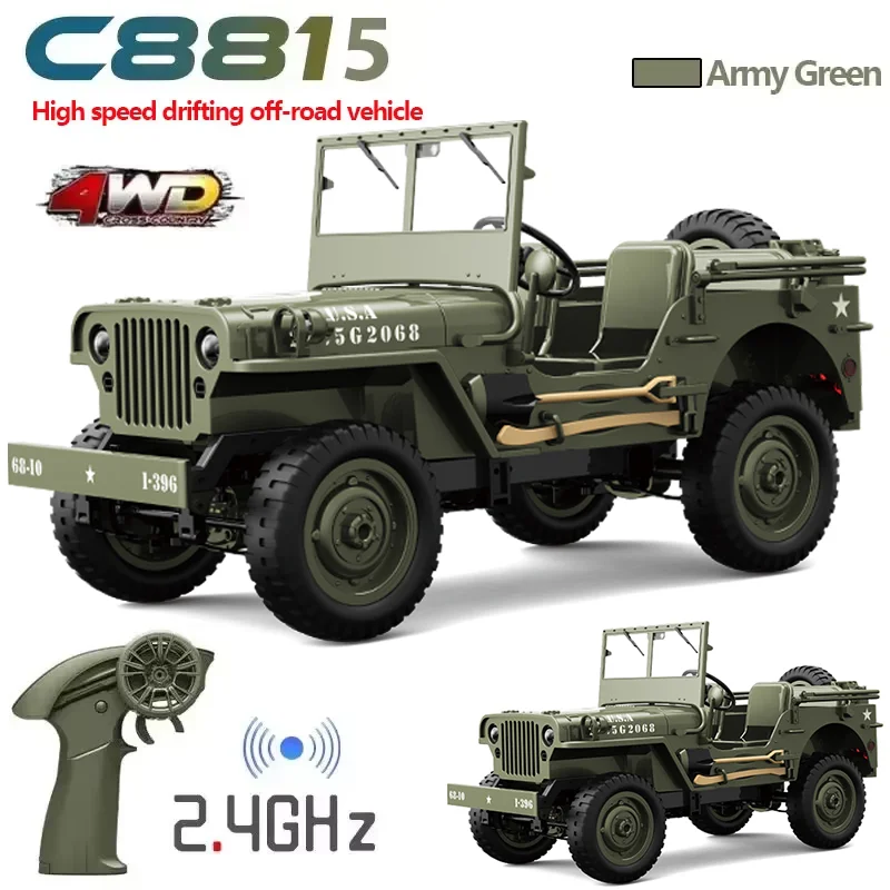 

2025 New C8815 RC Car 1941 1:10 WILLYS 2.4g 4wd RTR Crawler Climbing Scale Military Truck Offroad Vehicle Adult Toy Gift for Kid