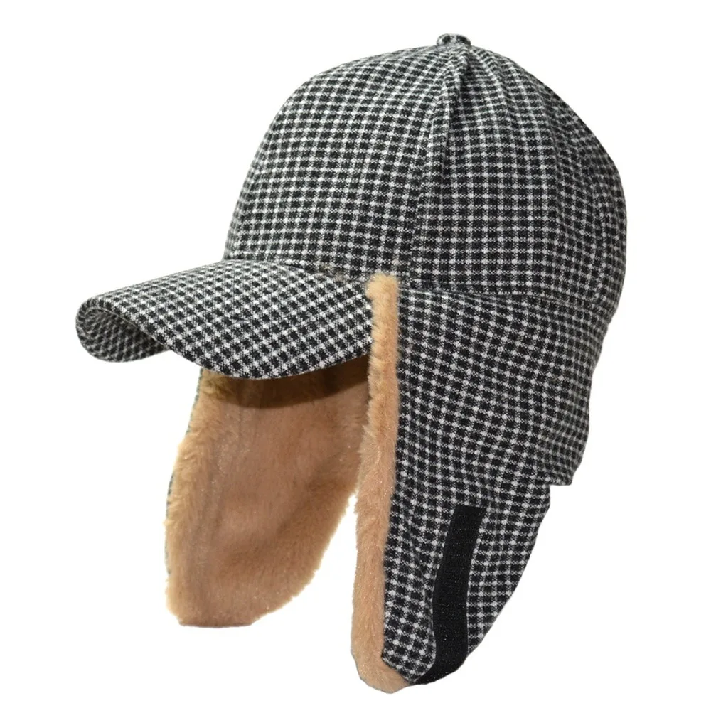 New European and American plaid ear protection baseball cap, Lei Feng hat, autumn and winter warm hat, trendy and fashionable