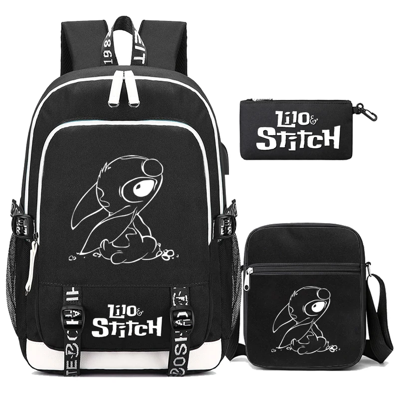 

3Pcs/set Disney Lilo Stitch Backpack Teenage Boy Back To School Backpack Men Travel Bag Cartoon Large Capacity Student Rucksacks