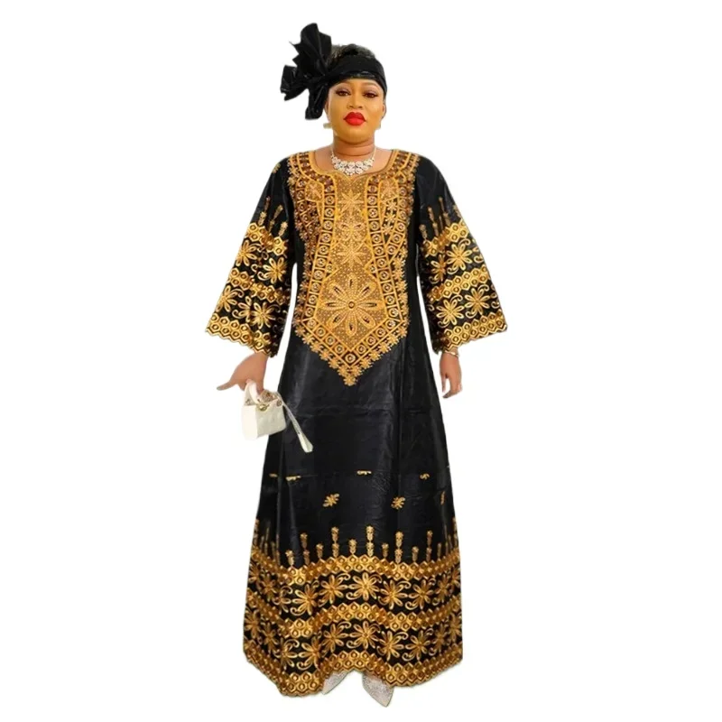 

African Dresses for Women Dashiki Traditional Embroidery Bazin Gown Ankara White Robes Nigeria Wedding Evening Party Dress