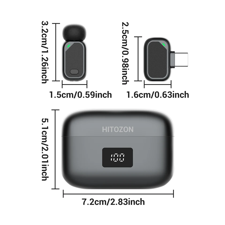 Micrófono de solapa inalámbrico mini con estuche de carga, 2.4G con cancelación de ruido para Type-C, vlog, en vivo, grabación de video 2