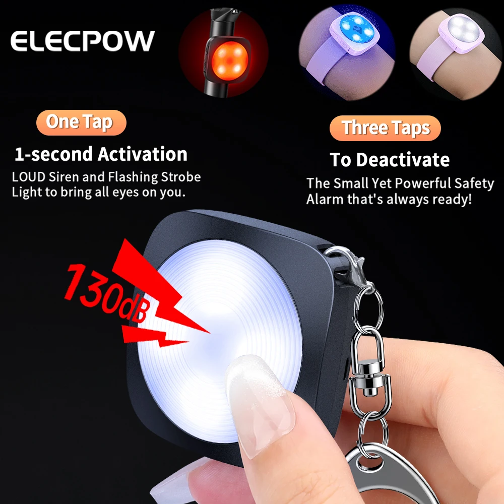 Elecpow Personal Alarm Outdoor Night Running Light 130dB Self Defense Alarm With keychain Type-C Rechargeable Security Alarm