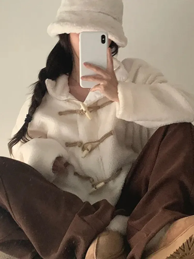 레트로 다용도 양털 코튼 재킷 여성용 루즈핏 버튼업 겨울 코트 봄 가을 겨울 시즌웨어