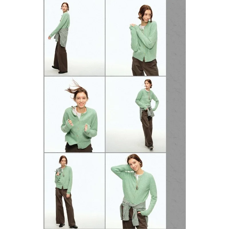 Modny sweter damski z dzianiny wełnianej w stylu retro, z zaokrąglonym dekoltem, długim rękawem, dopasowany, elegancki i uniwersalny.