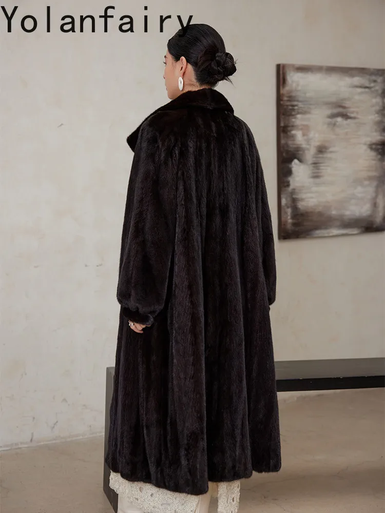 YOLANFAIRY 고급 천연 모피 코트 여성용 럭셔리 겨울 진짜 밍크 퍼 자켓 롱 따뜻한 모피 코트 아브리고 무헤르