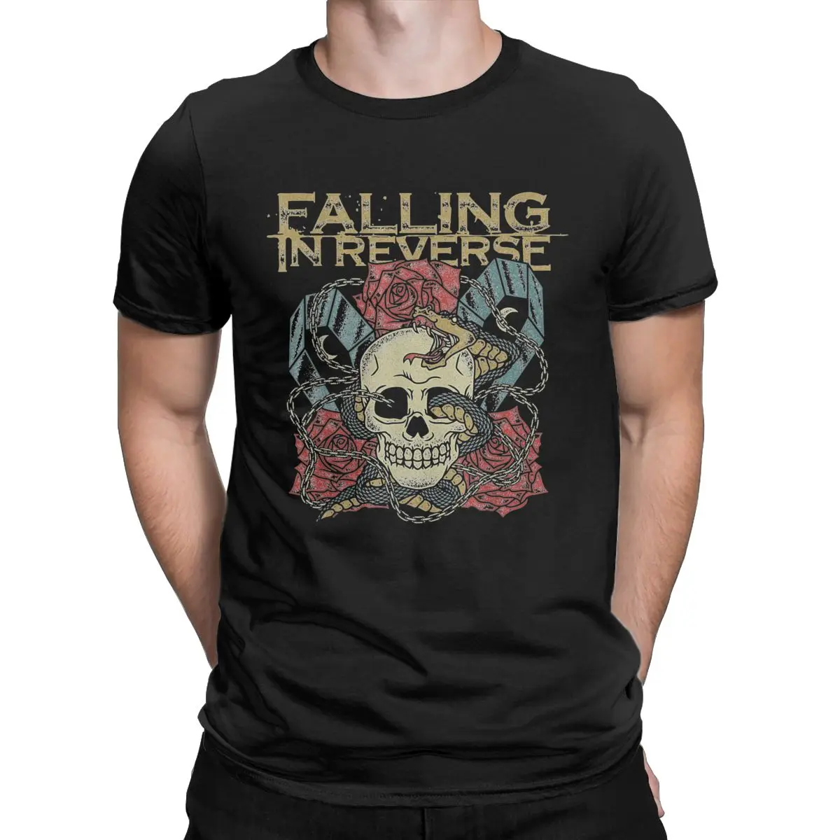 Falling In Reverse Official Men's T Shirt The Death vintage Hipster Tees Short Sleeve Round Collar T-Shirt 100% Cotton Tops