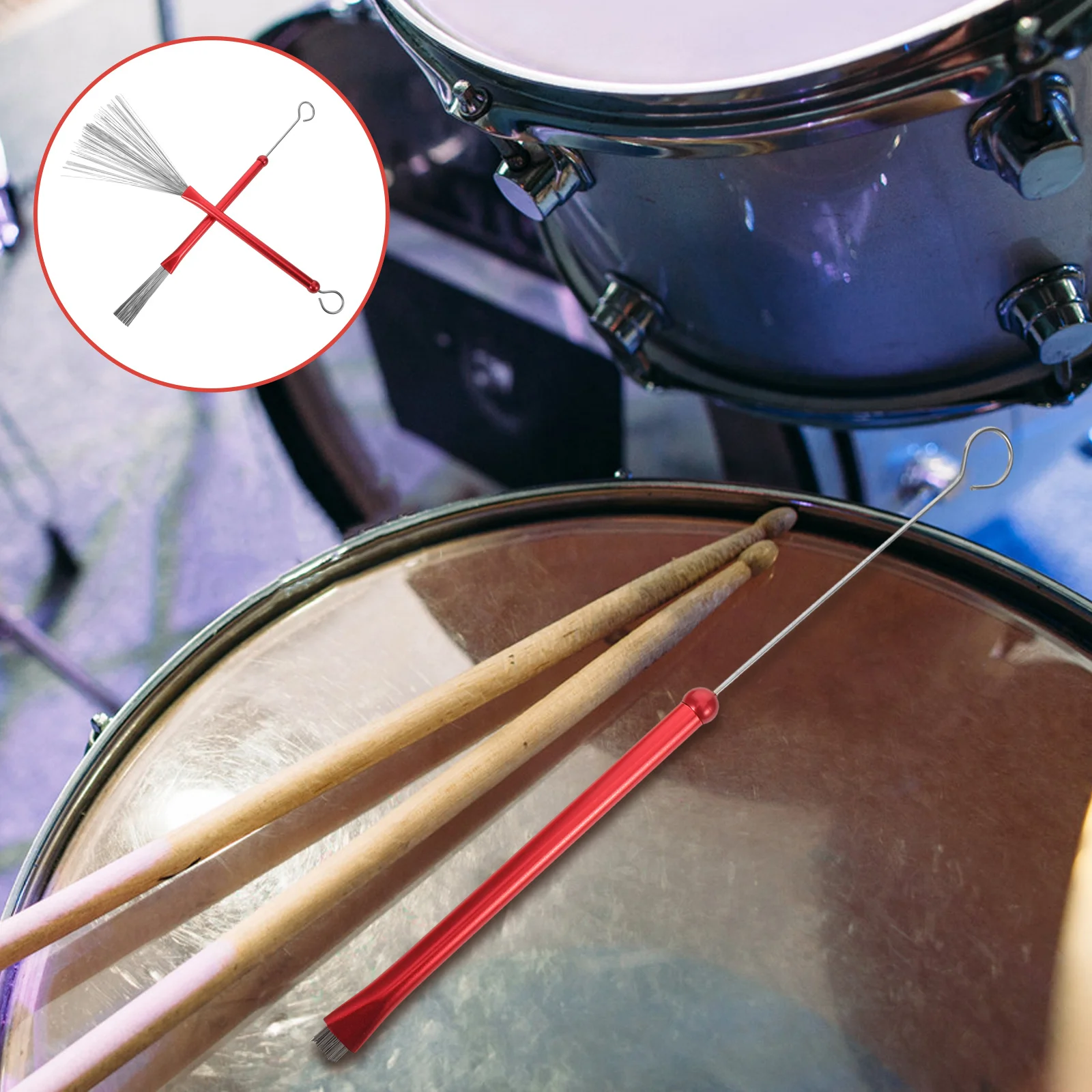

1Pair Drum Brushes for Jazz and Snare Drums Red Metal Handle Precision Wire Tips Reliable Durability Ideal for Musicians and