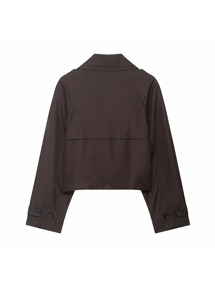 موضة التلبيب معاطف قصيرة للنساء جيوب مزدوجة الصدر جاكيتات الإناث الخريف الشتاء جديد مكتب سيدة الصلبة أبلى ﻿