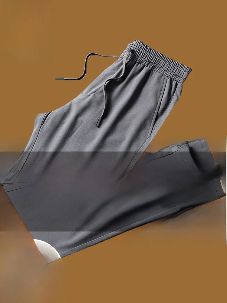 

Kangaroo Men's Casual Pants Summer Thin Ice Silk Loose Straight Tube mid Youth Sports Long Pants Qui Dry Summer Faion Ci