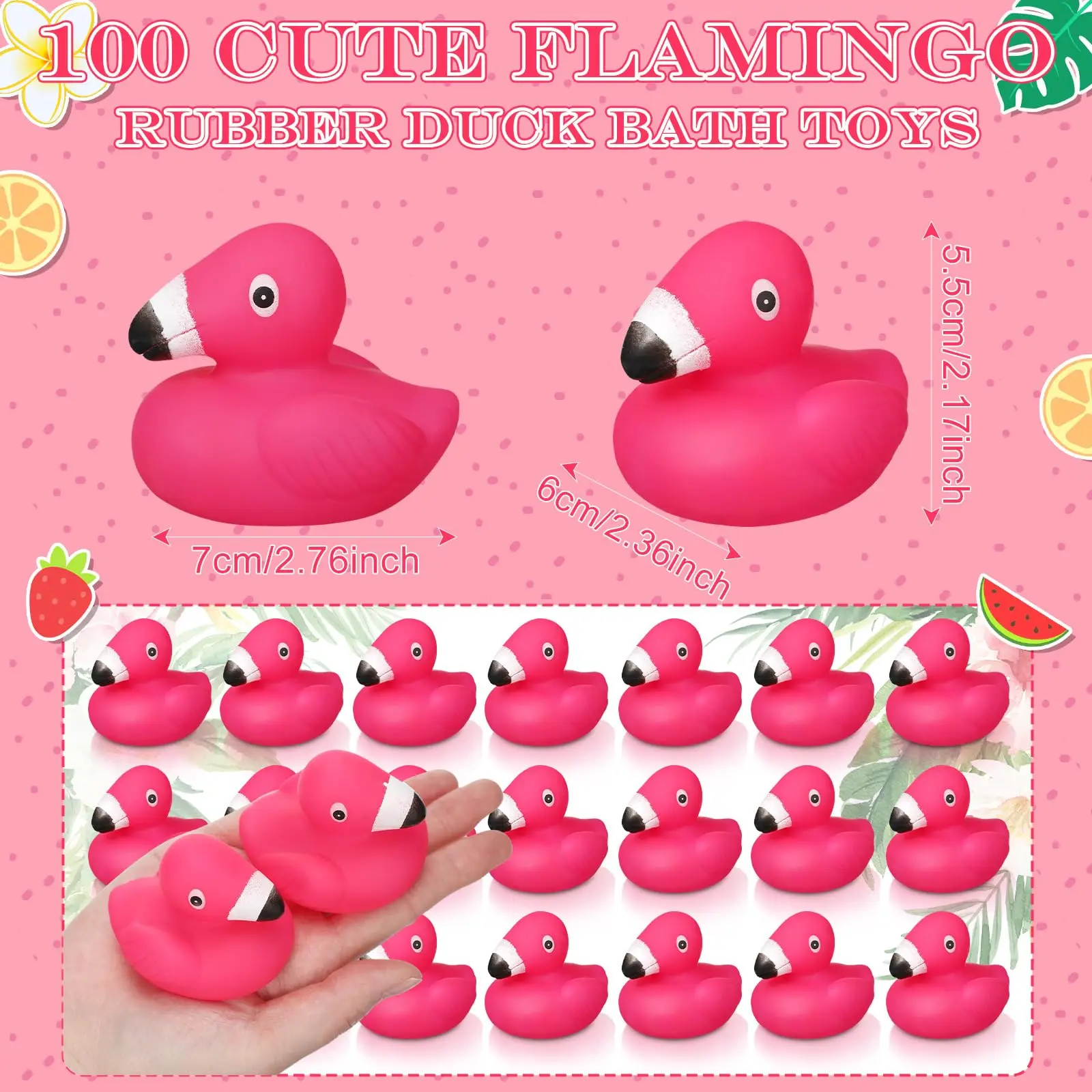 12Pcs Flamingo Rubber Duck Bulk Pink Flamingos Bath Toys Floating Squeak Toy Seasonal Holiday Rubber Ducks for Cake Decor,Prizes