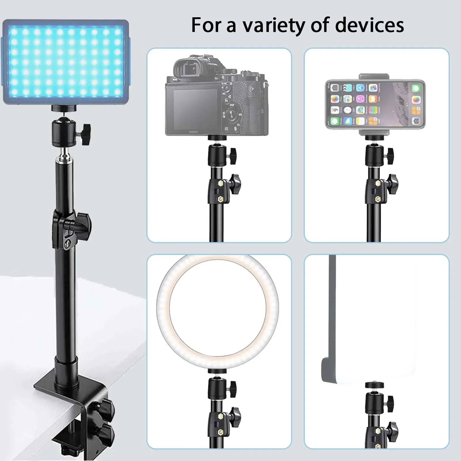 Hot Desk Mount Stand DSLR Camera C Clamp Light Stand Photographic Light Boom Stand With Ball Head for Phone Video Light Zoom