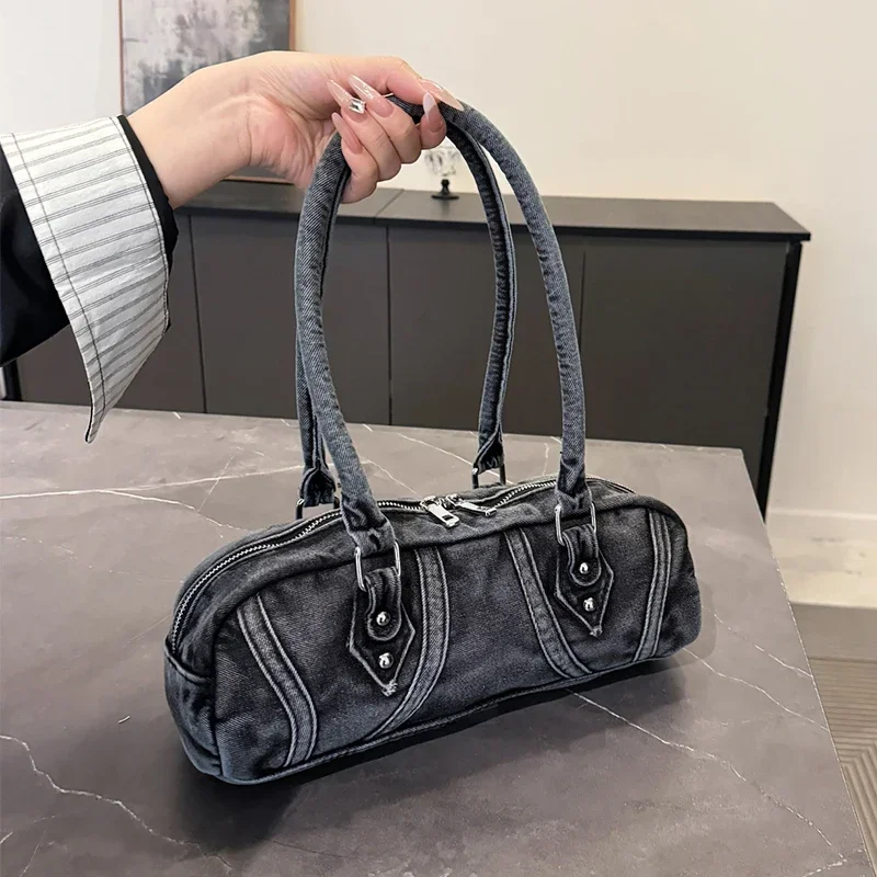 

Casual Travel Bag For Women Designer Jeans Bag Large Capacity Denim Shoulder Bag Leisure Pillow Handbag Lady Brand Boston