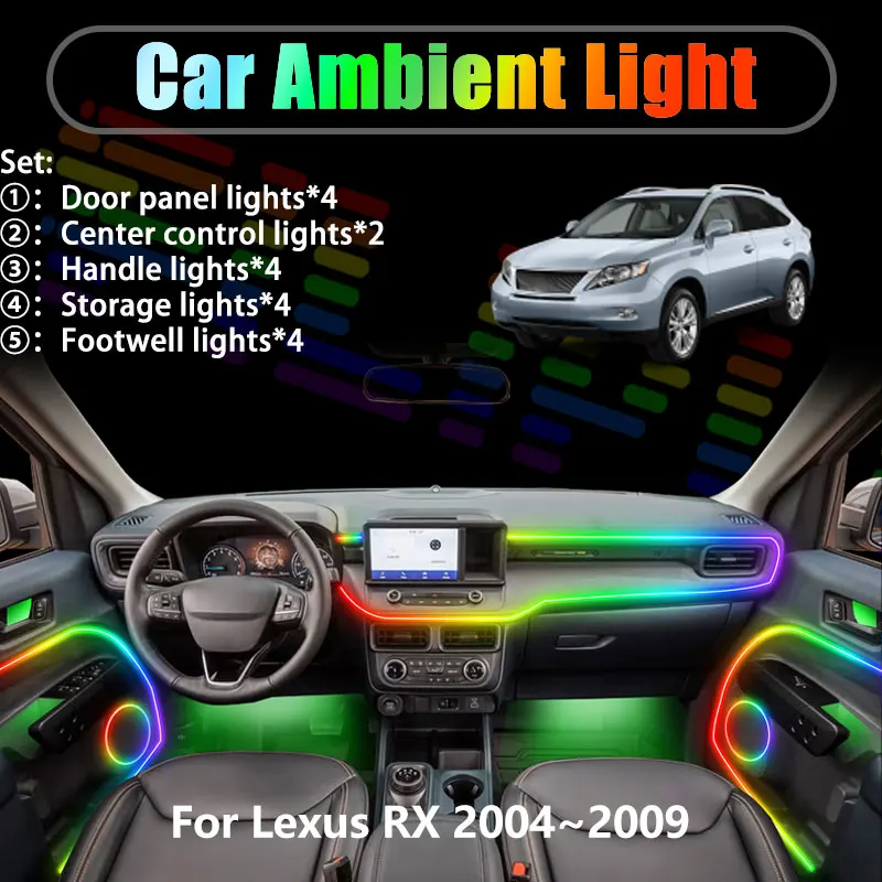 

Светодиодная подсветка салона и багажника для Lexus RX 2004-2009 XU30 MK2 2005-2006, 2/18 в 1, USB RGB, с эффектом «бегущей волны»