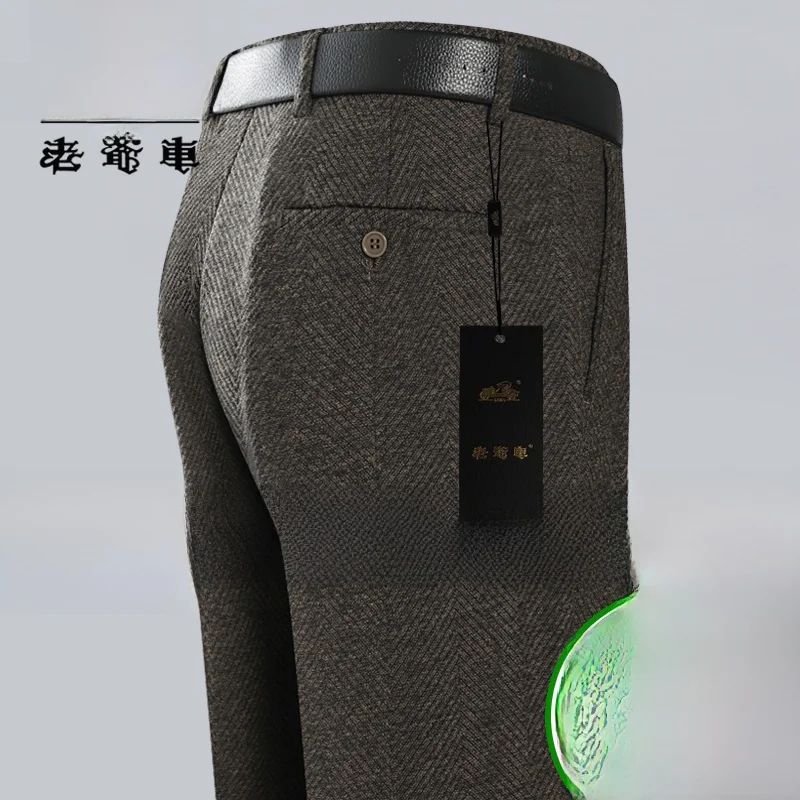 

Men's Casual Woolen Fce Busin Pants Autumn Winter Straight Leg Non-ironing Dad Trousers Comfortable Leisure Suit Trousers