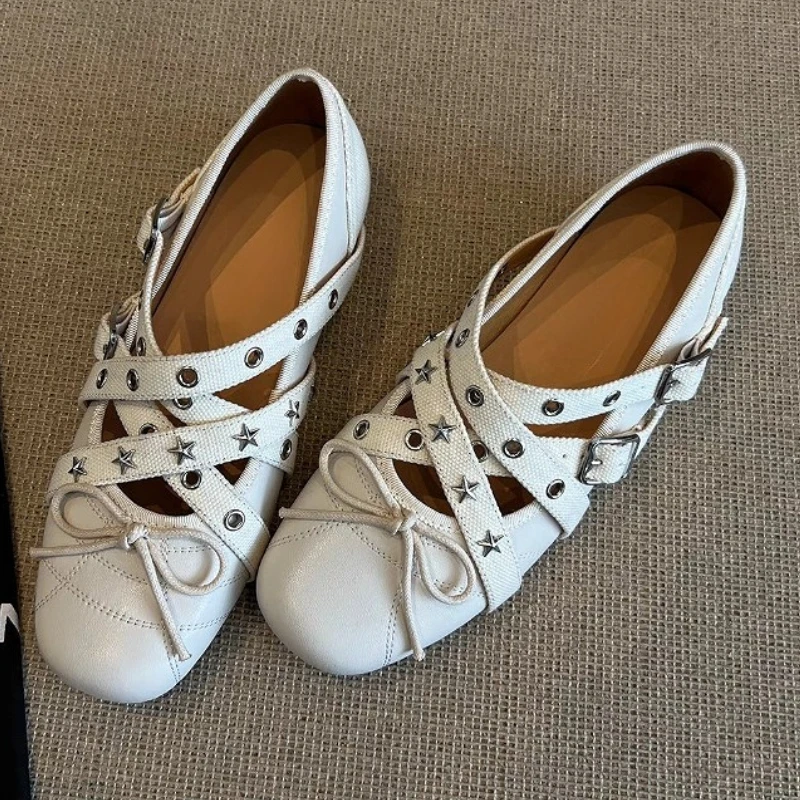 

Retro Metal Decoration Flat Mary Jane Shoes Women Comfort Soft Sole Casual Shoes Bowknot Belt Buckle Ballet Style Women Shoes
