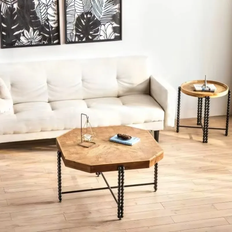 Antique Wood Coffee Table Natural Wood Tea Vintage Table Solid Wood Center Large Coffee Table for Living Room