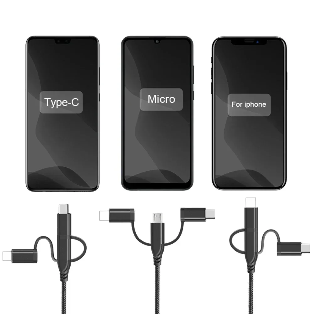 1m 5 in 1 3 In 2  Fast Charging Cord For Lightning Micro USB Type C For iPhone Huawei Samsung PD Charger Cable Multiple Usb Port