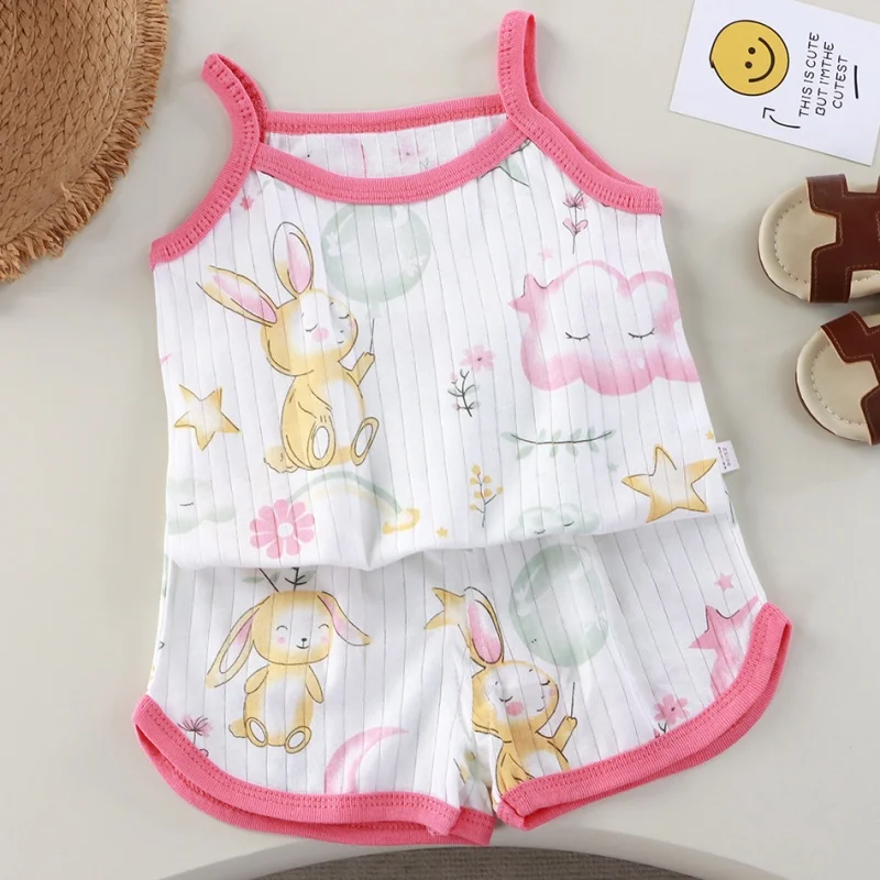 

Girls Summer Clothes Sets 2025 Summer New Baby Sleeveless Tops + Shorts 2 Pieces Suit Girls Clothing Set Kids Cotton Clothes