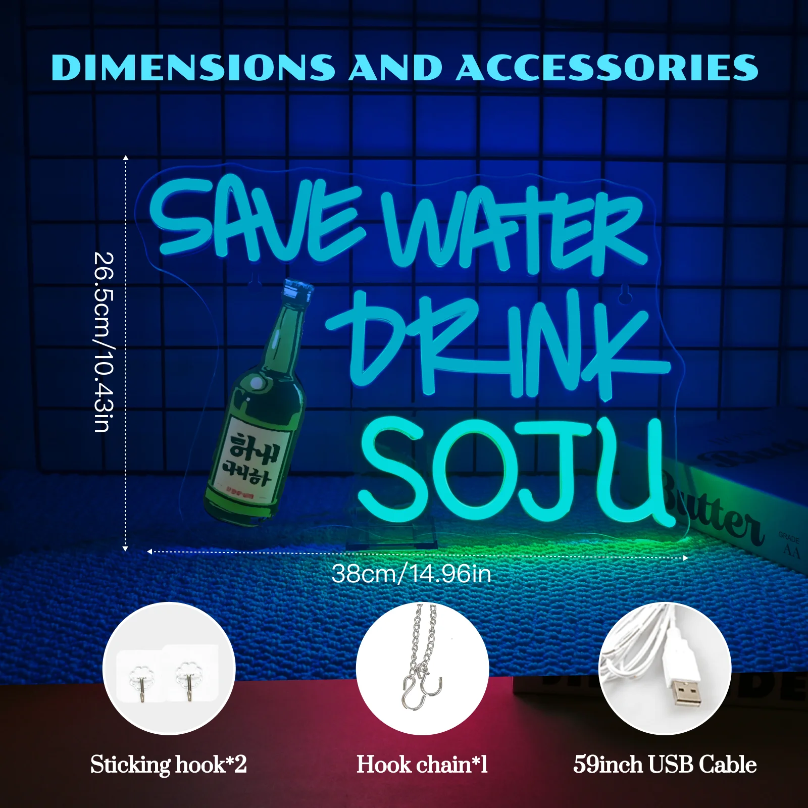 Save Water Drink Soju Neon Signs Custom Dimmable For Wall Decor For Bar Liquor Retro Party Beer Club Restaurant Business Decor