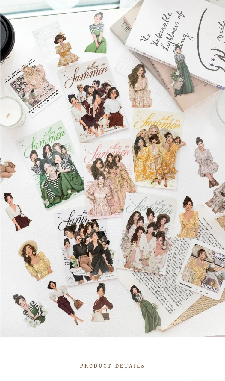 JIANWU Falling Into Summer Series Vintage Character Landscape Material Collage Scrapbook Sticker Creative DIY Journal Stationery