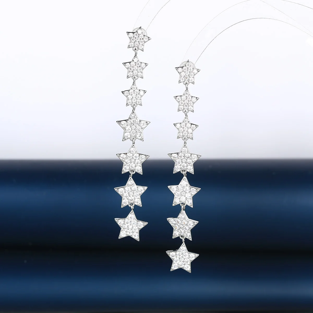 

925 Silver Luxury Star Tassel Drop Earrings for Women, Sterling Silver Plated CZ Long Dangle Earrings, Party Jewelry