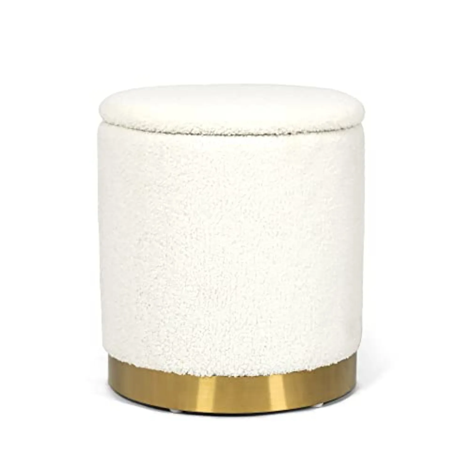 Boucle Round Ottoman with Storage,Vanity Stool with Storage for Bedroom, Ottoman Coffee Table,Small Boucle Foot Stool
