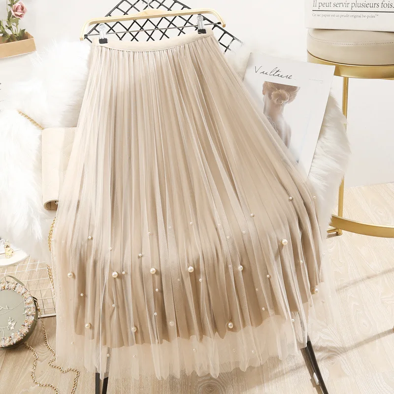 

Женская осенне-зимняя марлевая юбка золотого бархата с обеих сторон, новинка 2025, плиссированная юбка трапециевидной формы средней длины