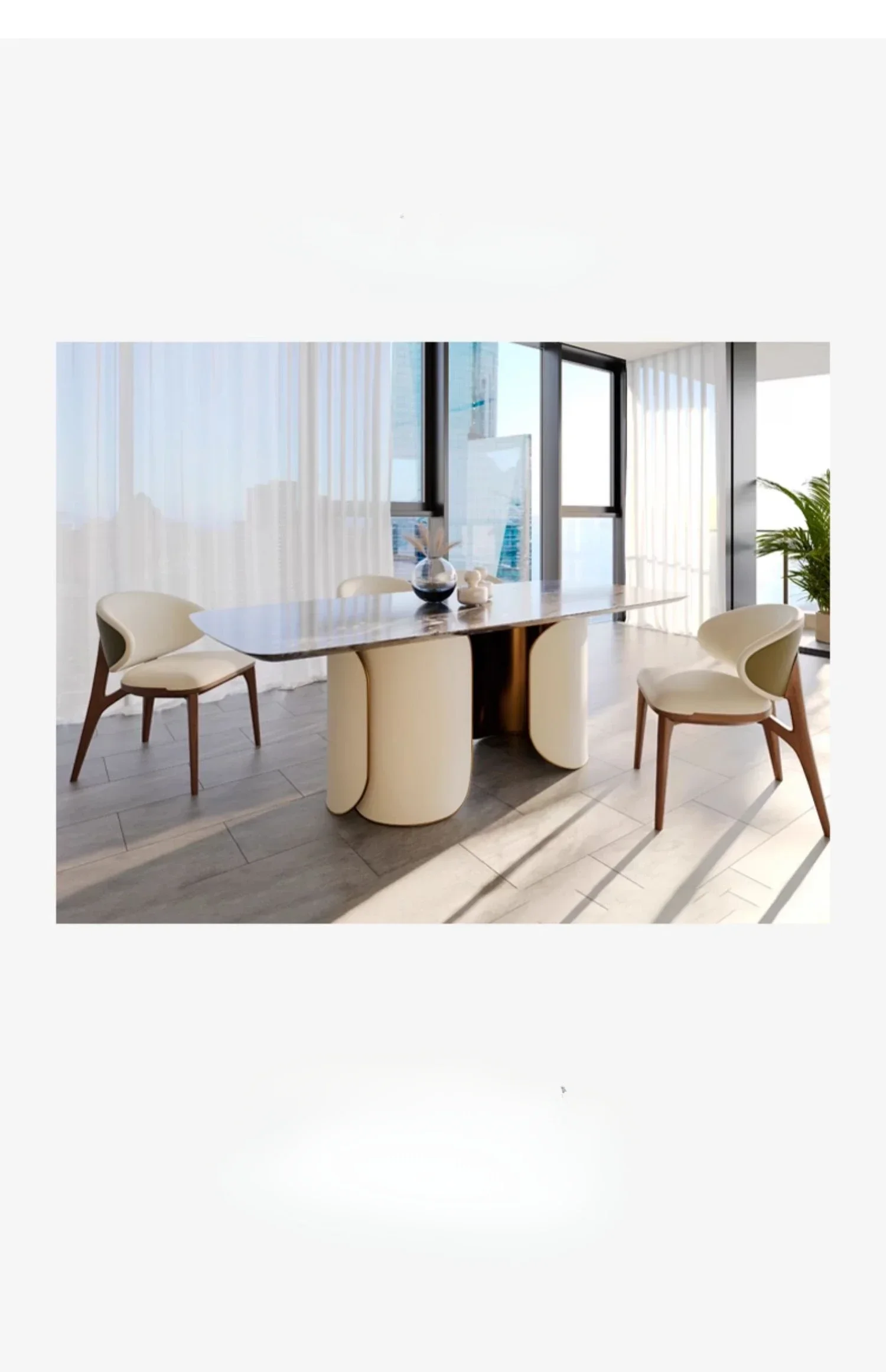 Marble Rectangular Villa High-End round Hong Kong-Style Light Luxury Dining Table