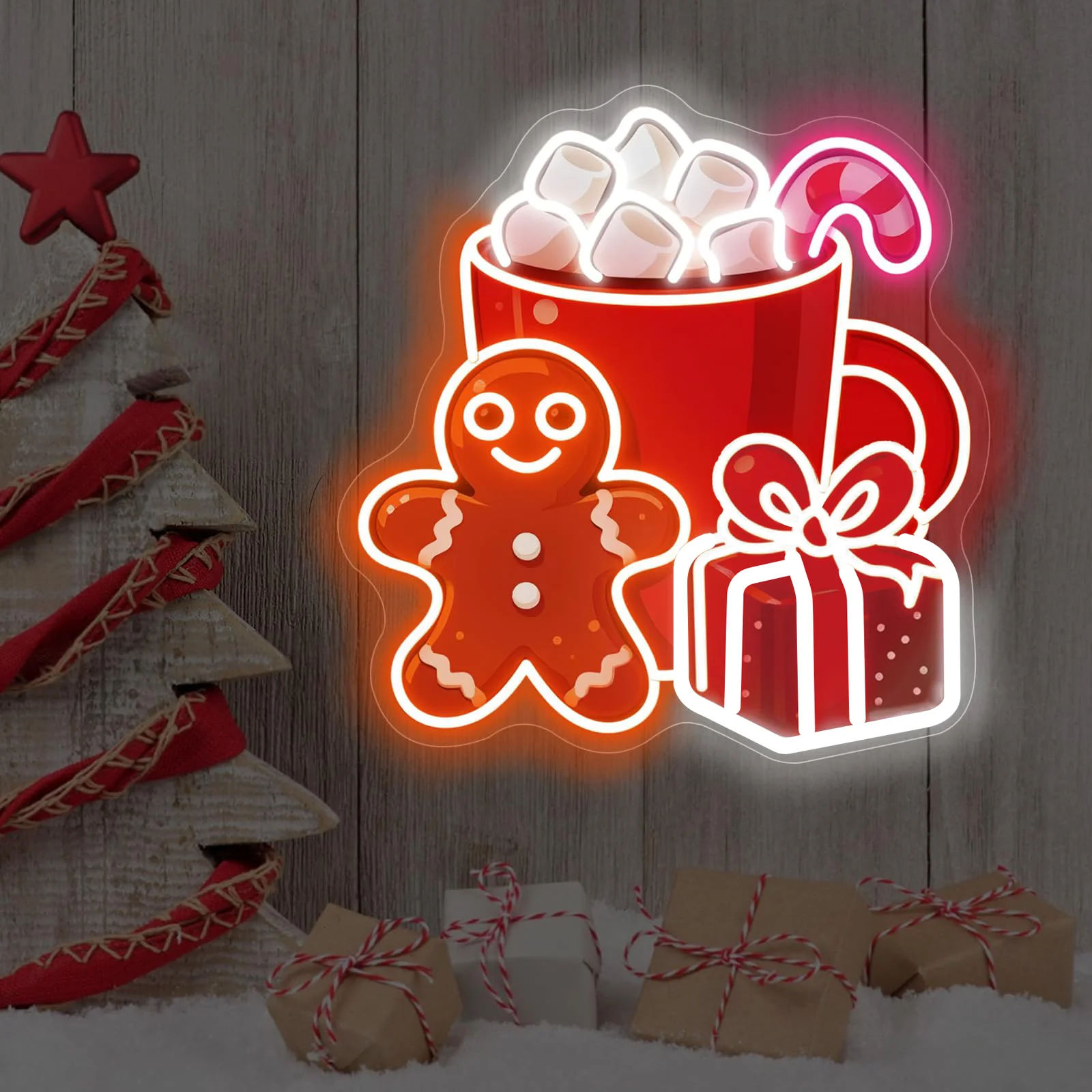 クリスマス ジンジャーブレッドマン カップ ネオンサイン クリスマスツリー デコレーションサイン 壁飾り クリスマスオーナメント ショップ 寝室 ホームパーティー用