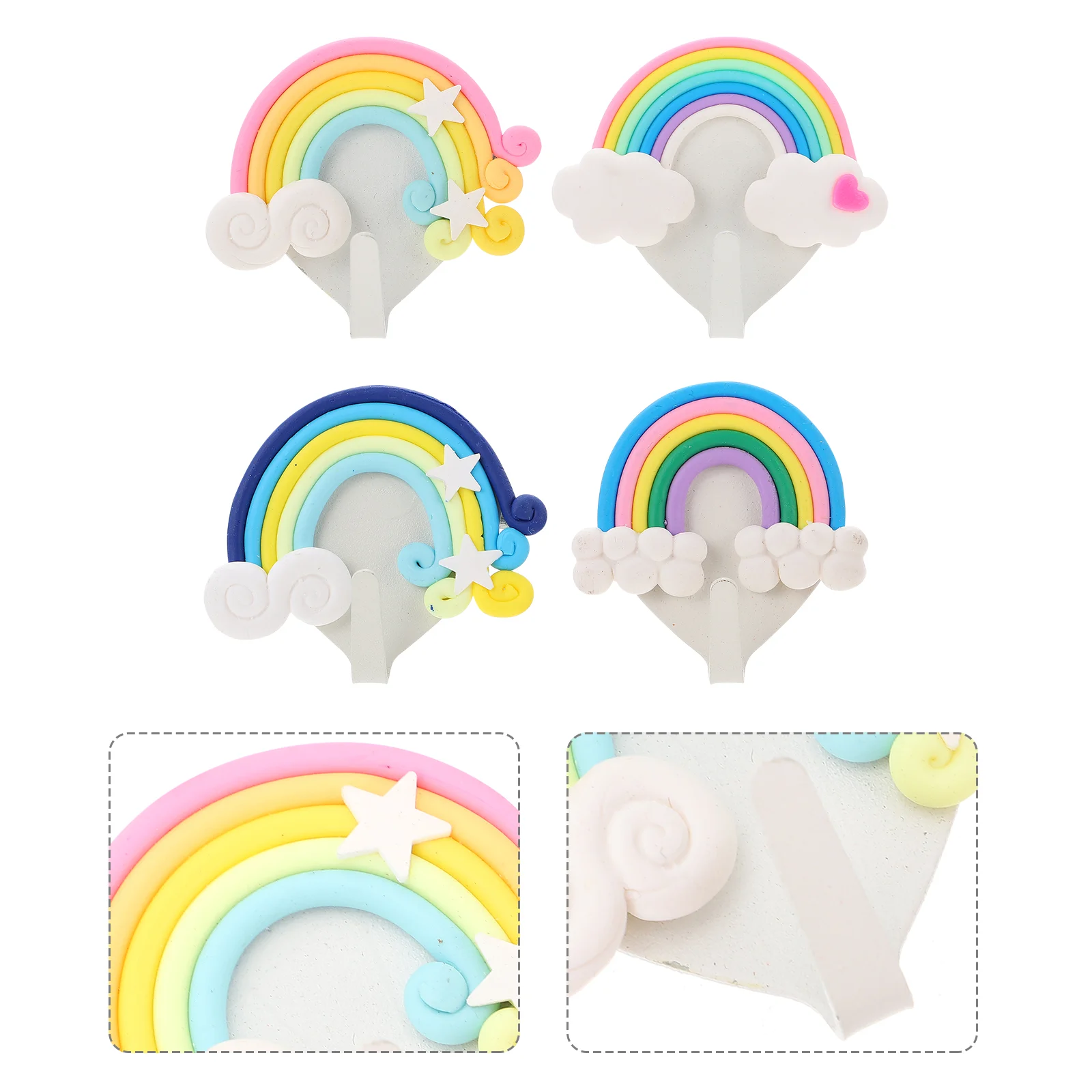 4 Pcs Wall Mounted Rainbow Adhesive Home Decorative Key Holder Creative Storage Hangers for Clothes Hats Keys